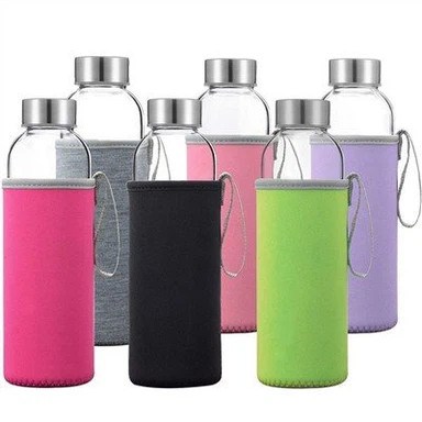 Botellas de vidrio de una sola pared con tapas S.S y funda de tela